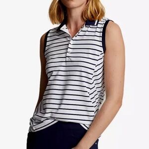 Polo Ralph Lauren RLX Golf Airflow Stripe Sleeveless Polo Shirt Women Small Navy